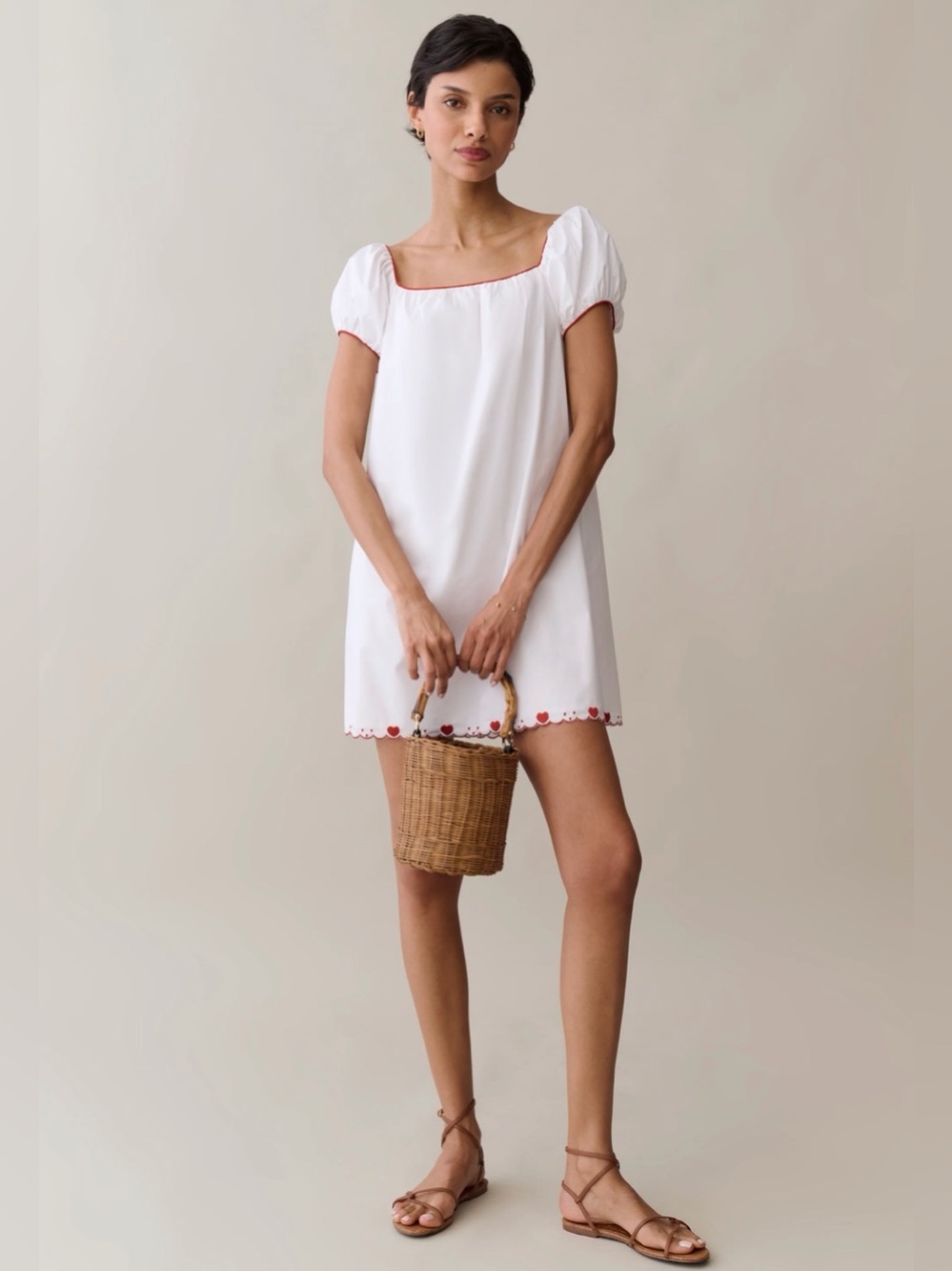 Sorella Nya Cotton Dress White Red Heart Embroidery S NWT - Picture 5 of 8